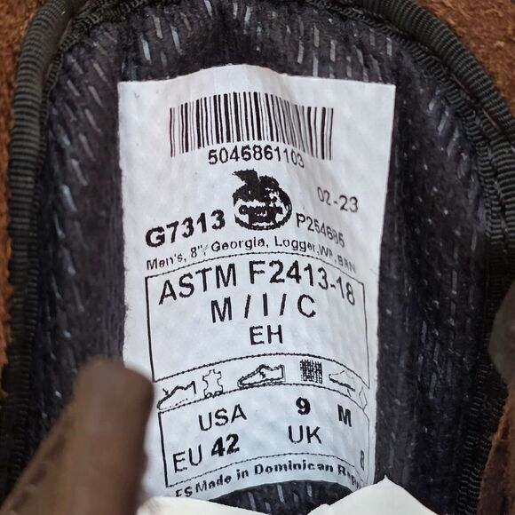 Georgia Steel Toe Waterproof Logger Boots 8" Brown G7313 Men's Size 9 - Picture 7 of 9